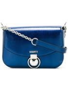 Versus Logo Plaque Satchel, Women's, Blue, Calf Leather/cotton/metal (other)