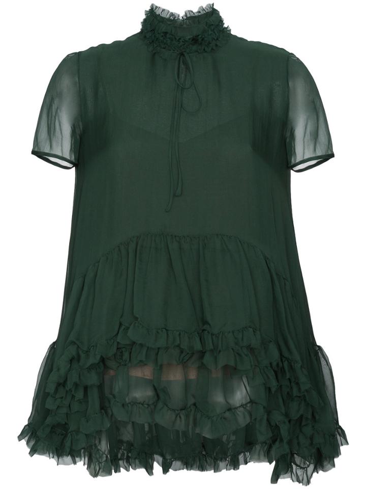 Rochas Silk Ruffle Hem Blouse - Green