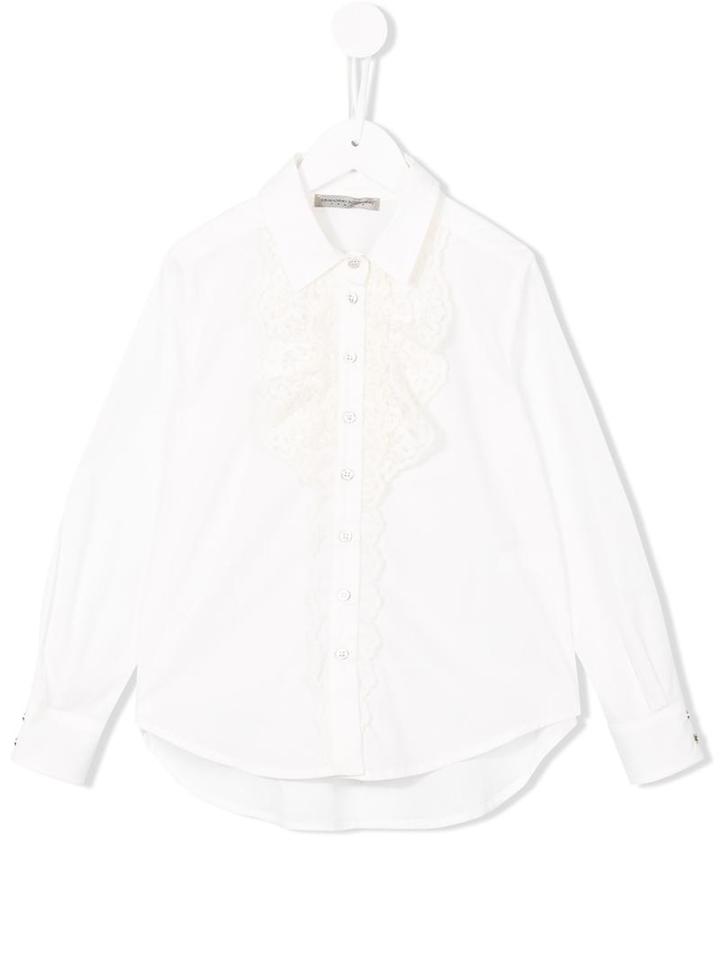 Ermanno Scervino Junior Ruffled Lace Placket Shirt, Girl's, Size: 10 Yrs, White