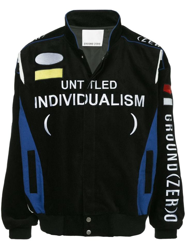 Ground Zero Logo Oversized Embroidered Motorbike Jacket - Black