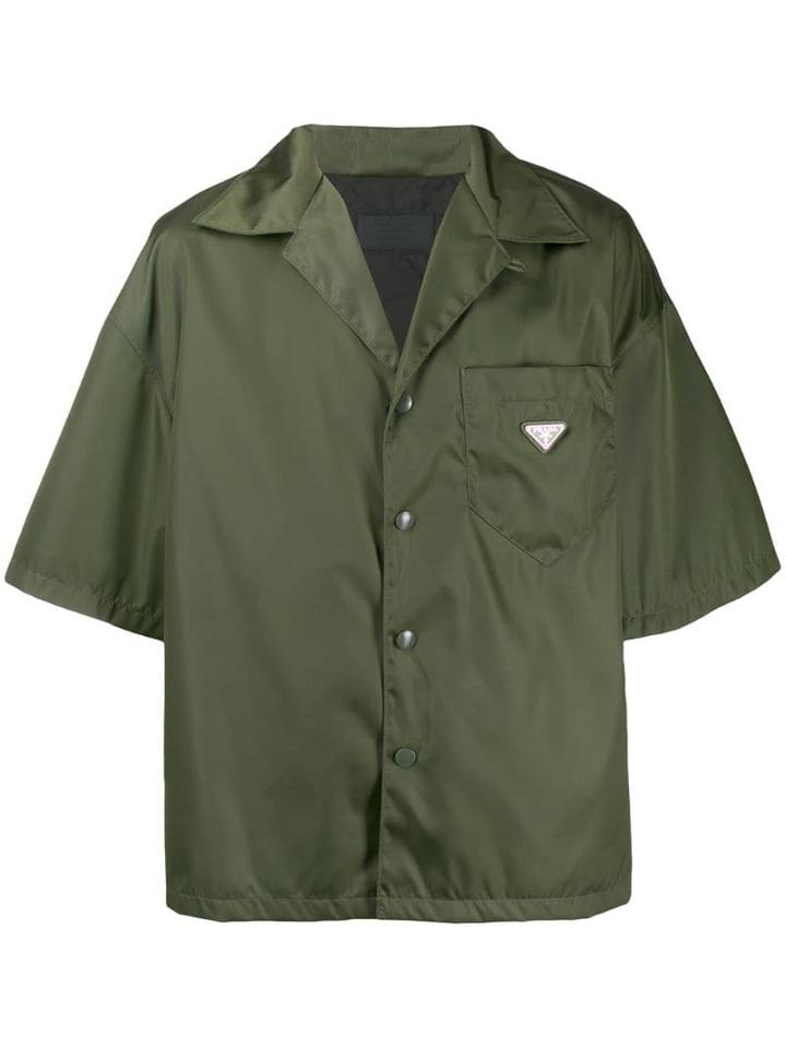 Prada Logo Plaque Bowling Shirt - Green