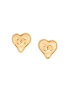 Chanel Vintage Logo Heart Earrings - Metallic