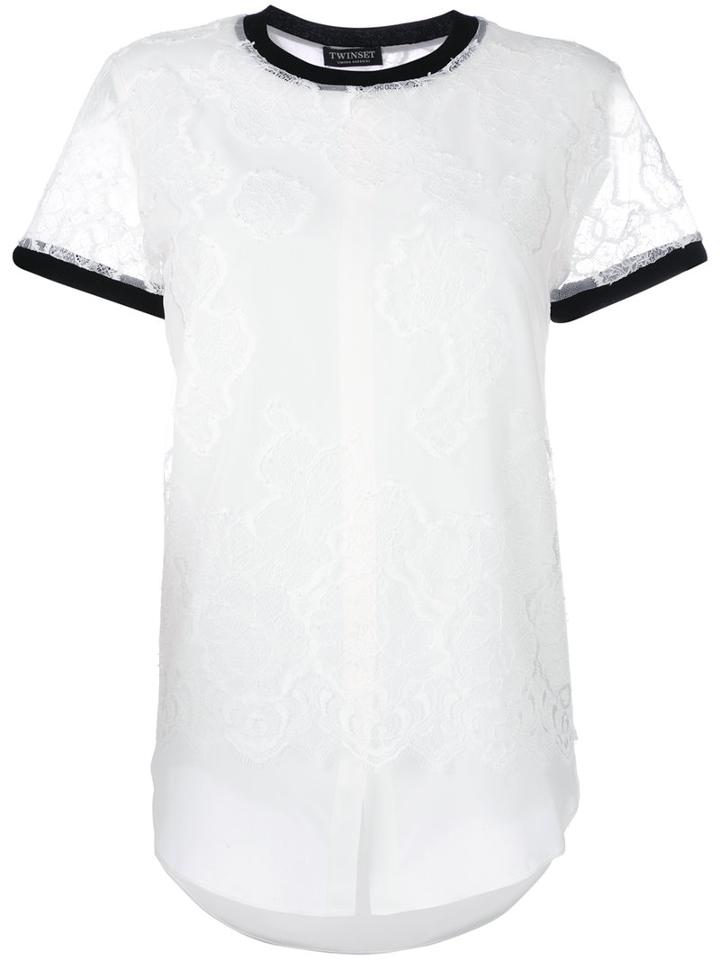 Twin-set Lace Details T-shirt, Women's, Size: Small, White, Polyester/polyamide/silk