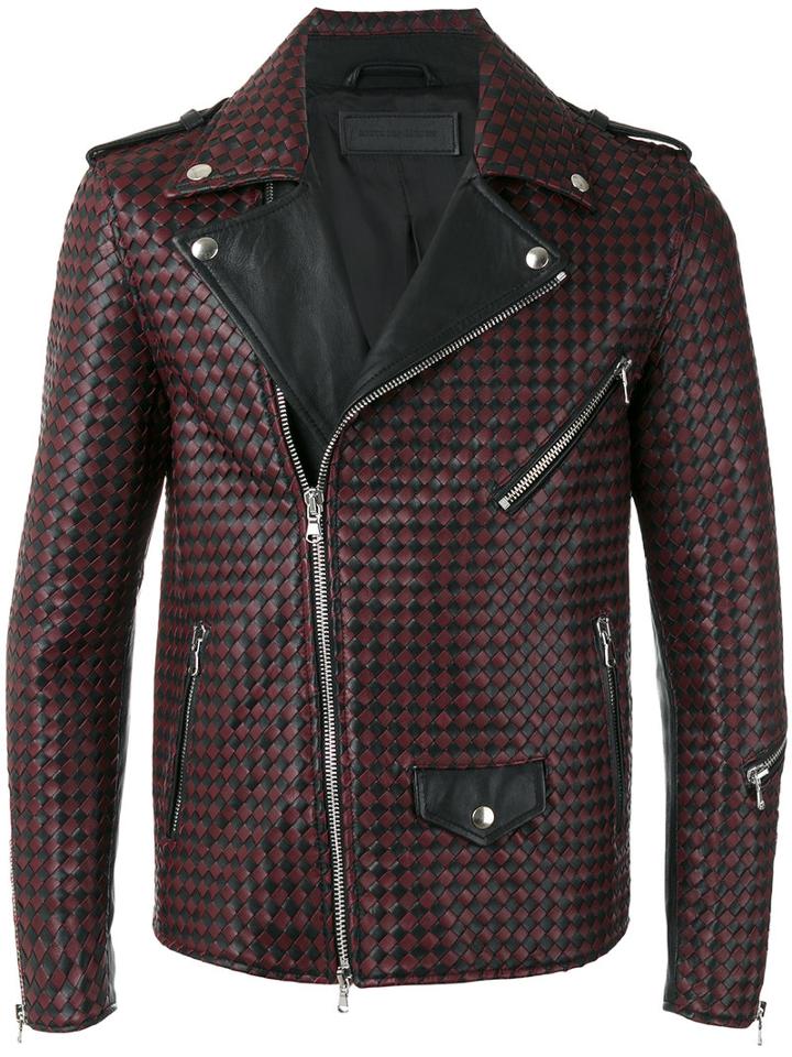 Route Des Garden Woven Biker Jacket, Men's, Size: 48, Red, Leather/viscose