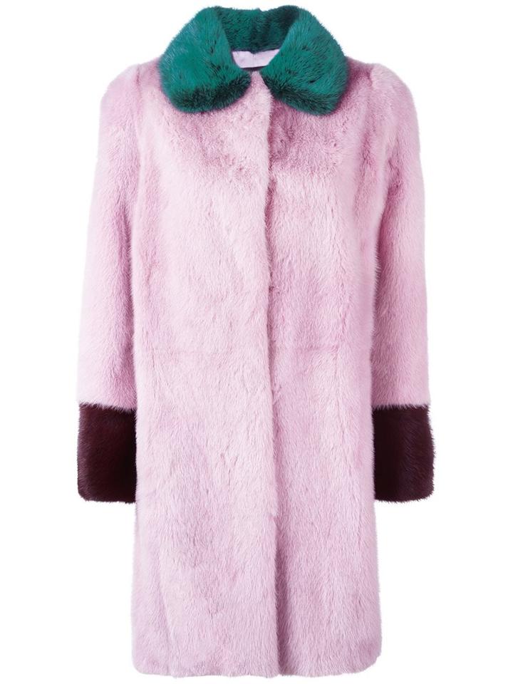 Liska Colour Block Mink Fur Coat, Women's, Size: Medium, Pink/purple, Mink Fur/silk