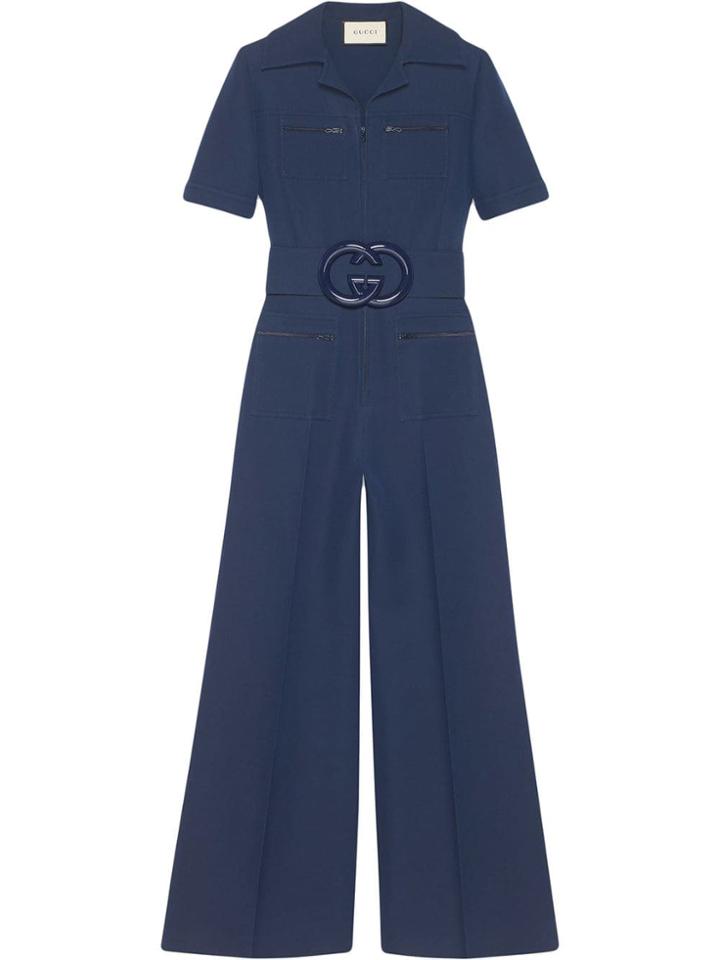 Gucci Wool Silk Belted Jumpsuit - Blue