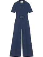 Gucci Wool Silk Belted Jumpsuit - Blue