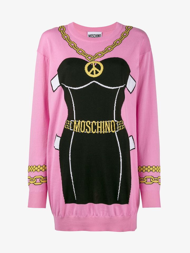 Moschino Bustier Intarsia Knitted Dress, Women's, Size: Large, Pink/purple, Cotton