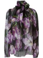 Dolce & Gabbana Tulip Print Sheer Blouse, Women's, Size: 42, Black, Silk