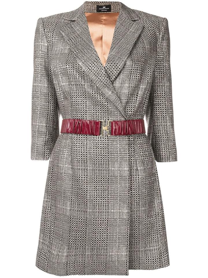 Elisabetta Franchi Belted Check Coat - Black