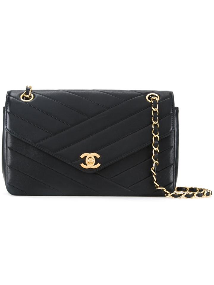 Chanel Vintage Vertical Stripes Chain Bag, Women's, Black