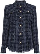 Balmain Button Down Tweed Check Shirt - Blue