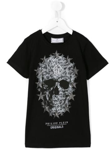 Philipp Plein Junior - Skull Print T-shirt - Kids - Cotton/crystal - 8 Yrs, Black