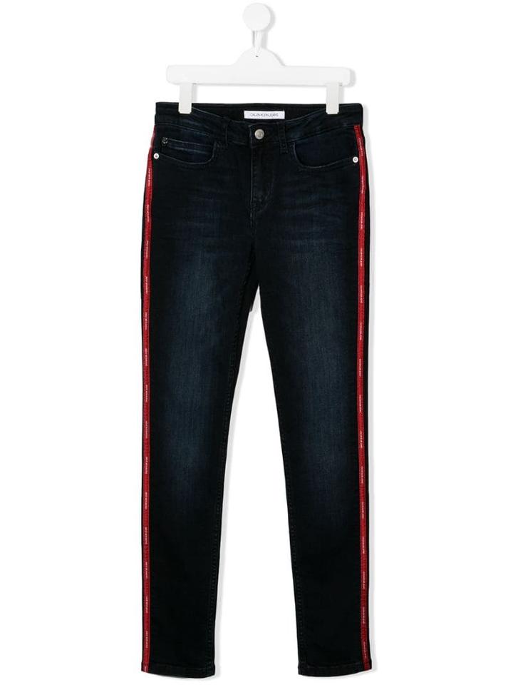 Calvin Klein Kids Teen Striped Denim Jeans - Blue