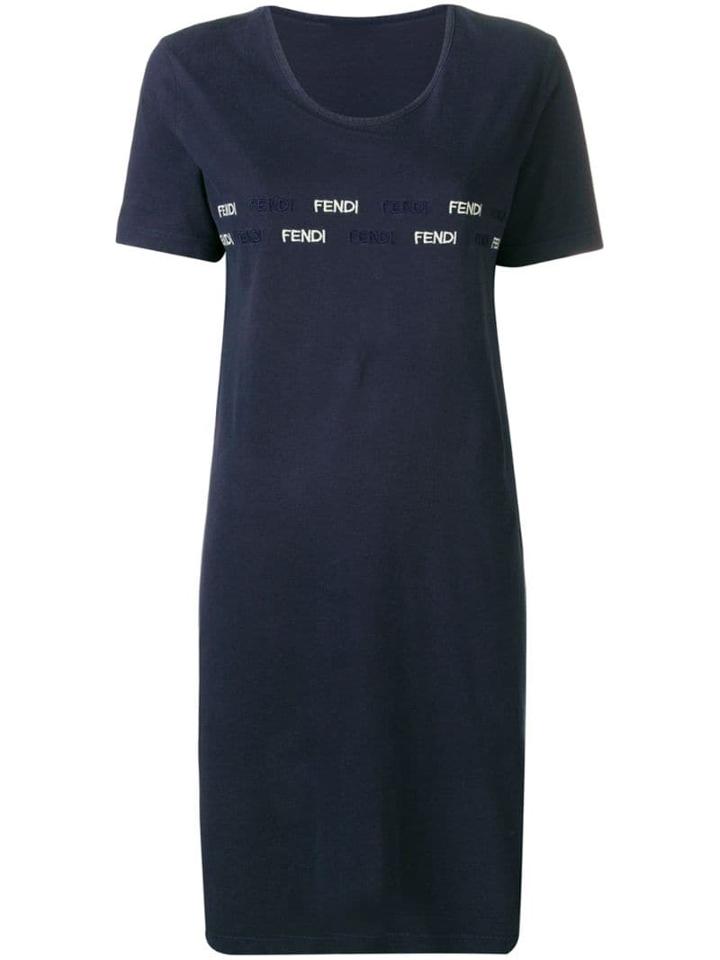 Fendi Pre-owned 1990's Logo Embroidered T-shirt Dress - Blue
