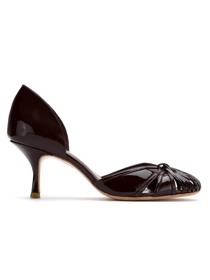 Sarah Chofakian Leather Trim Pumps - Red