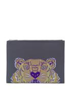 Kenzo Tiger Embroidered Clutch - Grey