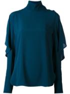 Marni - Ruffle Sleeve Blouse - Women - Cotton - 38, Turquoise, Cotton