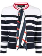 Paule Ka Scarf-embellished Stripe Cardigan - White