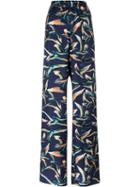 Emilio Pucci Bird Print Palazzo Pants, Women's, Size: 42, Blue, Silk