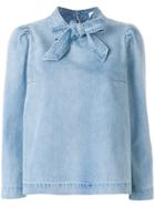 Ulla Johnson 3/4 Sleeve Tie Neck Blouse - Blue