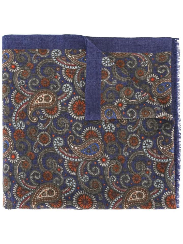 Fefè Paisley Print Scarf, Adult Unisex, Blue, Wool