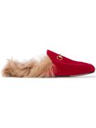 Gucci Red Princetown Velvet Fur Lined Mules