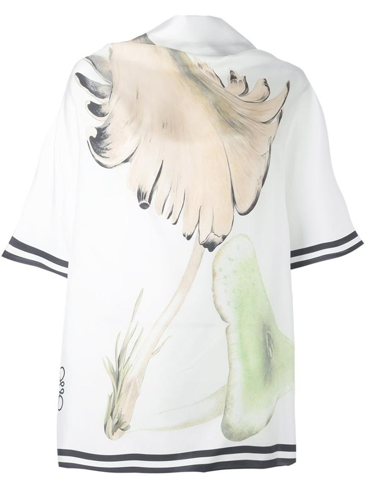 Loewe Mushroom Print Blouse, Women's, Size: Medium, White, Silk