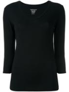 Majestic Filatures Three-quarters Sleeve V-neck T-shirt, Women's, Size: 2, Black, Spandex/elastane/viscose