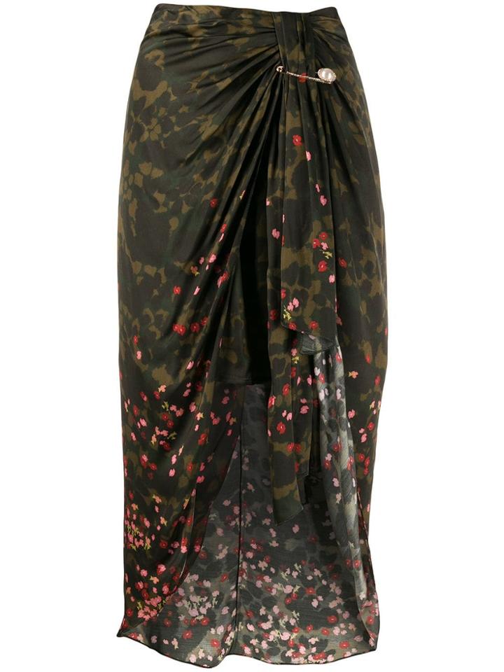 Mother Of Pearl Draped Midi Skirt - Green