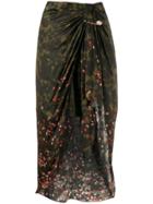 Mother Of Pearl Draped Midi Skirt - Green
