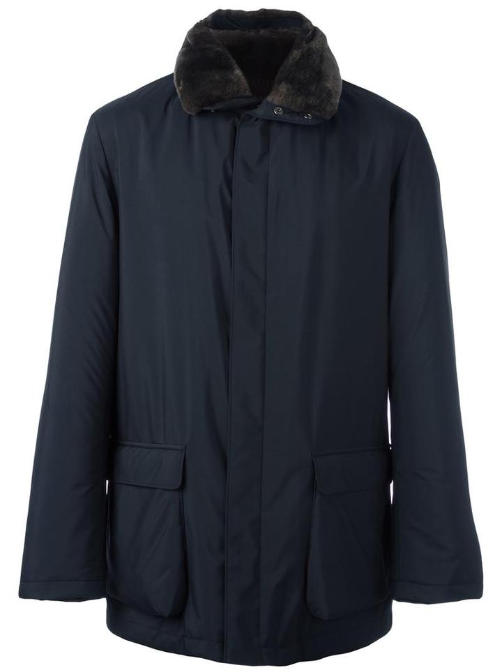 Loro Piana Zip Up Wind Breaker, Men's, Size: Medium, Blue, Goat Skin/polyester/beaver Fur