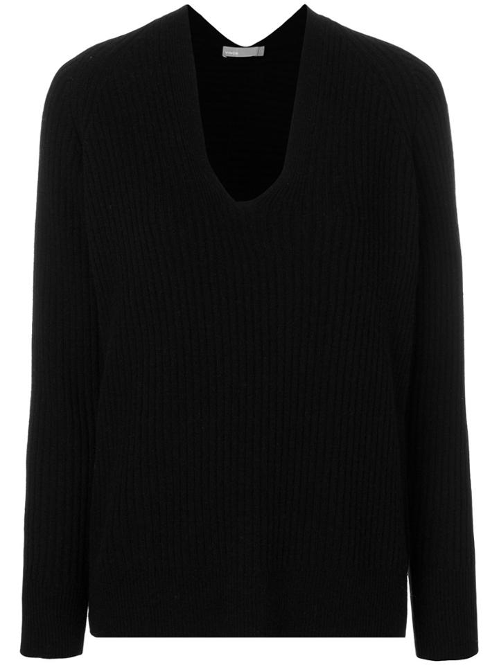 Vince Ribbed V-neck Jumper - Black