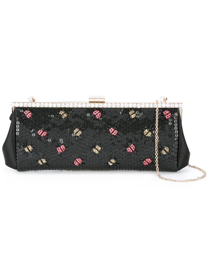 Red Valentino Lady Bugs Embellished Clutch, Women's, Black, Satin/plastic/glass/cotton