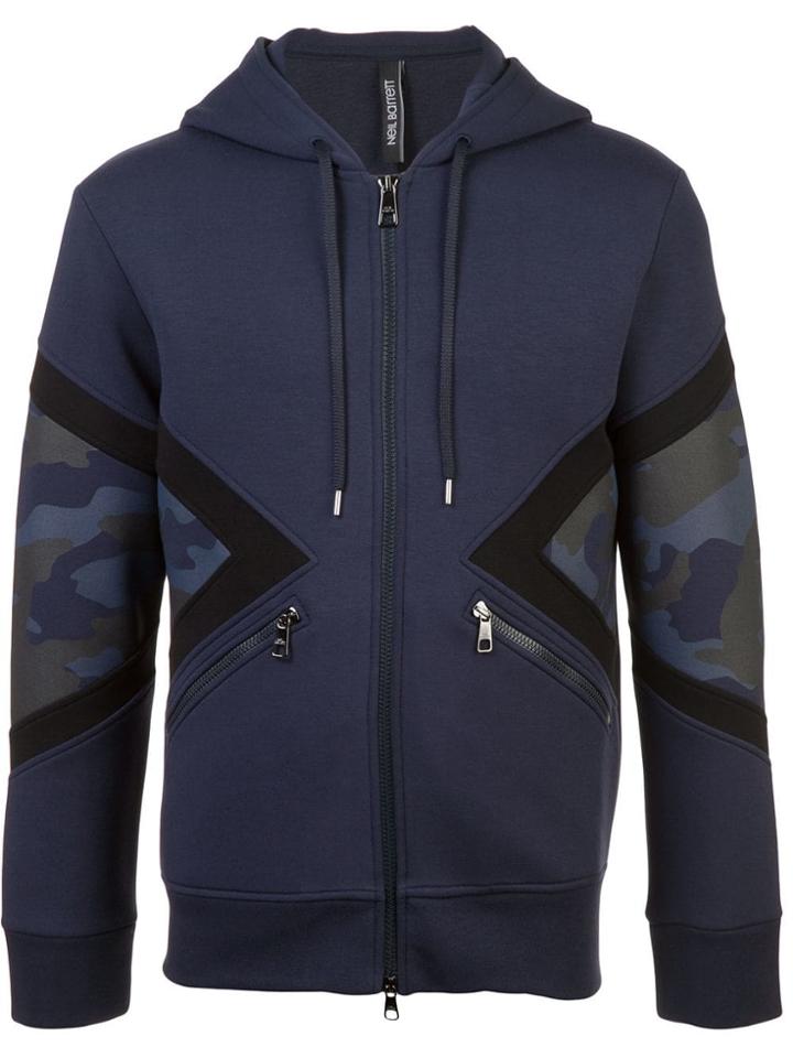 Neil Barrett Contrast Panel Hoodie - Blue