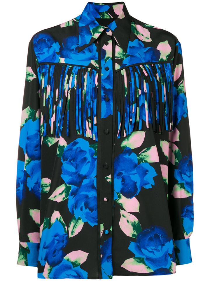 Msgm Floral Fringe Shirt - Blue
