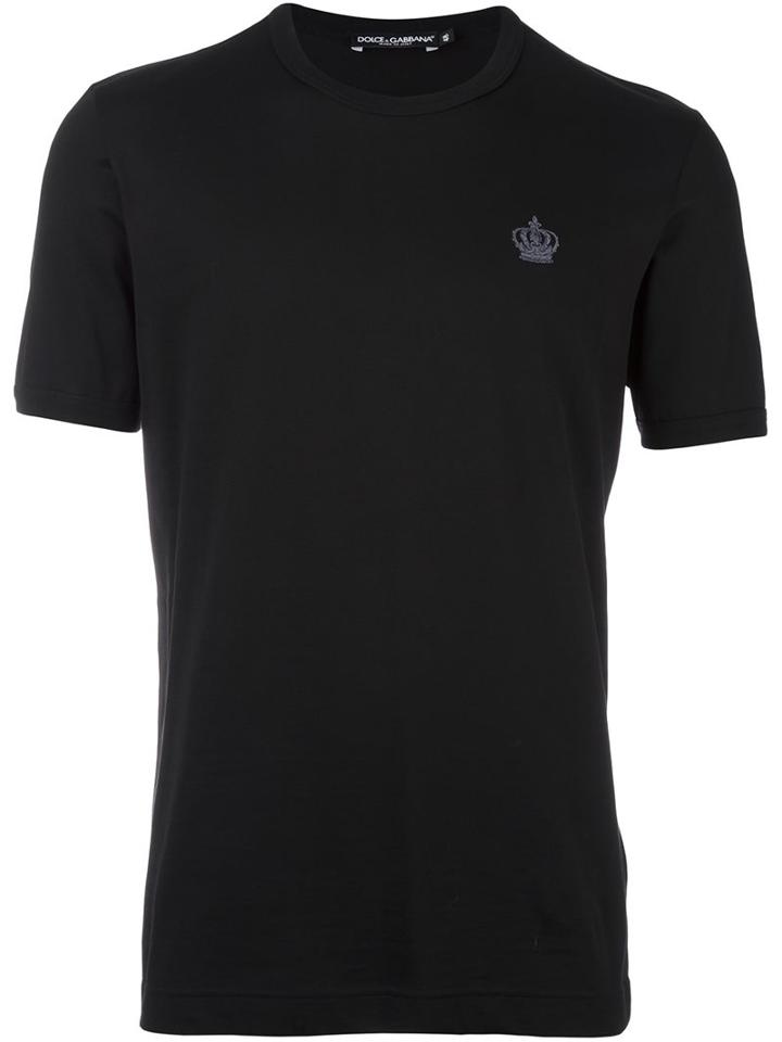 Dolce & Gabbana Crown Embroidered T-shirt, Men's, Size: 48, Black, Cotton