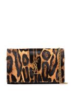 Saint Laurent Leopard Print Shoulder Bag - Brown