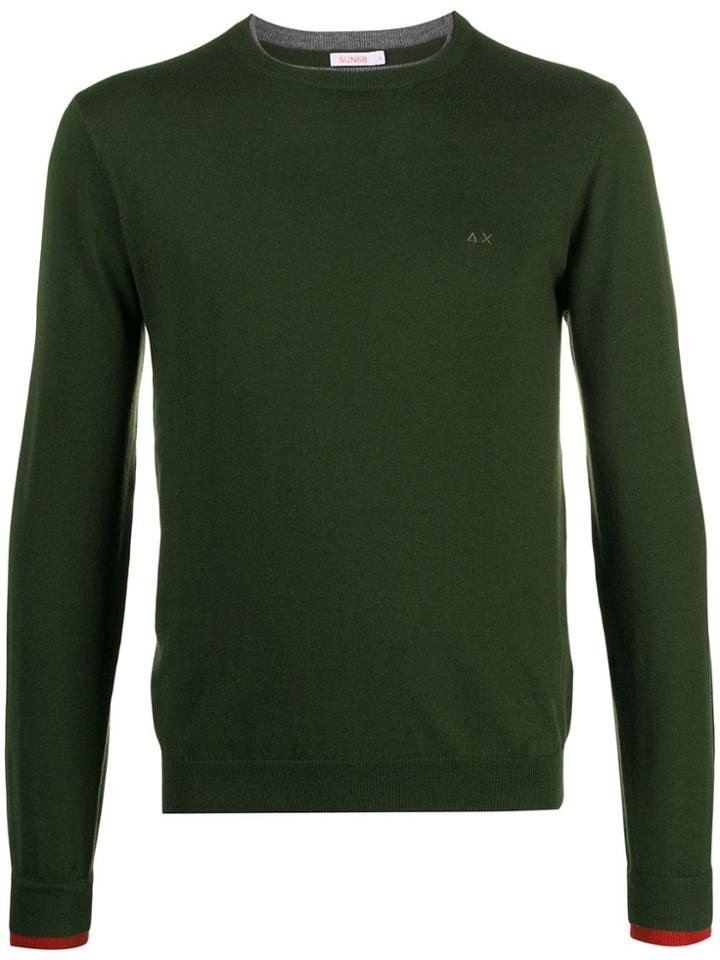 Sun 68 Contrast Cuff Jumper - Green