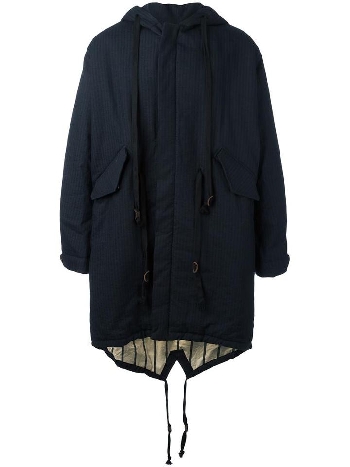 Uma Wang 'paul' Parka Coat, Men's, Size: Small, Black, Virgin Wool/ramie/cotton/polyester