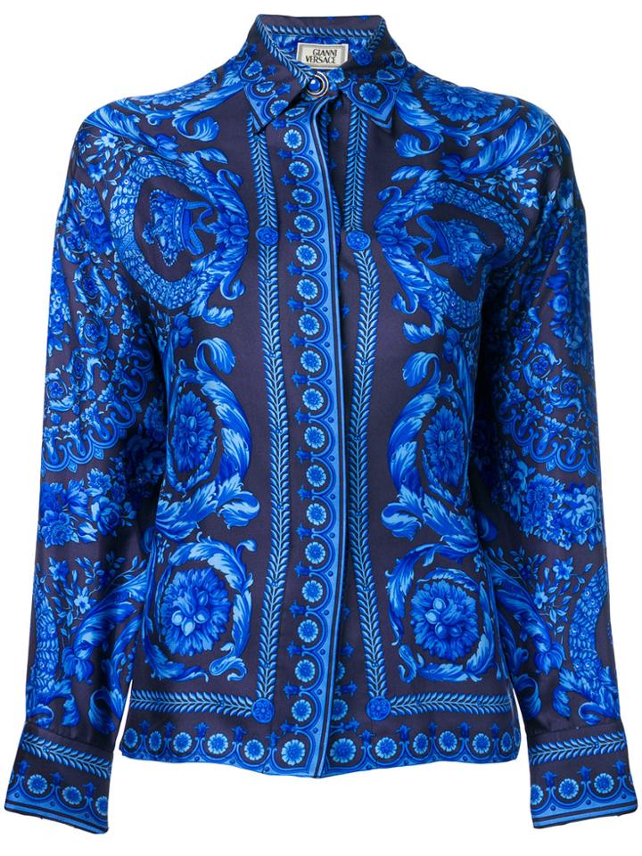 Versace Vintage 1991 Baroque Print Shirt - Blue