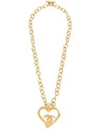 Chanel Vintage Cc Logo Chain Heart Motif Necklace, Women's, Metallic