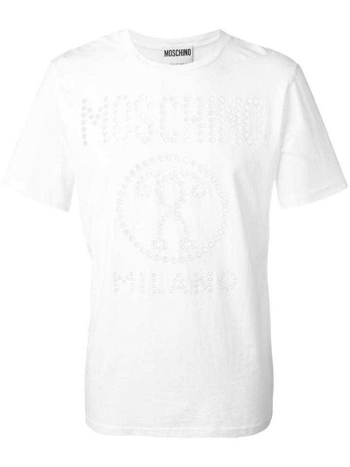 Moschino Perforated Logo T-shirt, Men's, Size: Large, White, Cotton