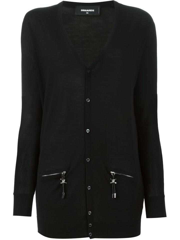Dsquared2 Zip Pocket Detail Cardigan, Women's, Size: Xs, Black, Wool