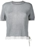 Miu Miu Knitted Short Sleeve Top, Women's, Size: 38, Grey, Cotton