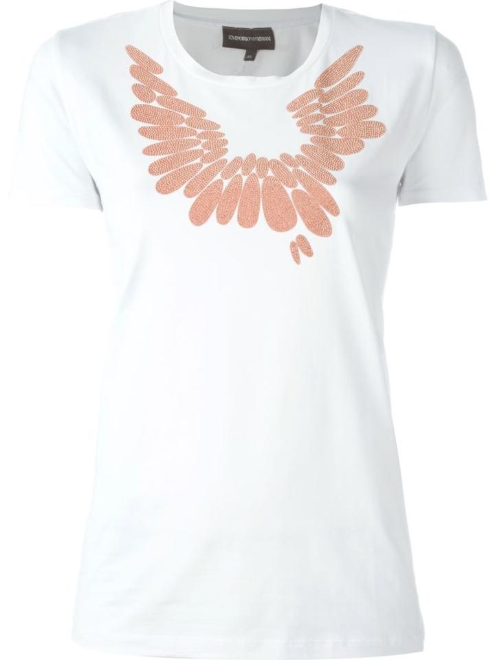 Emporio Armani Embellished T-shirt, Women's, Size: 40, White, Cotton/spandex/elastane