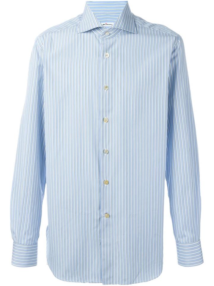Kiton Striped Shirt, Men's, Size: 45, Blue, Cotton