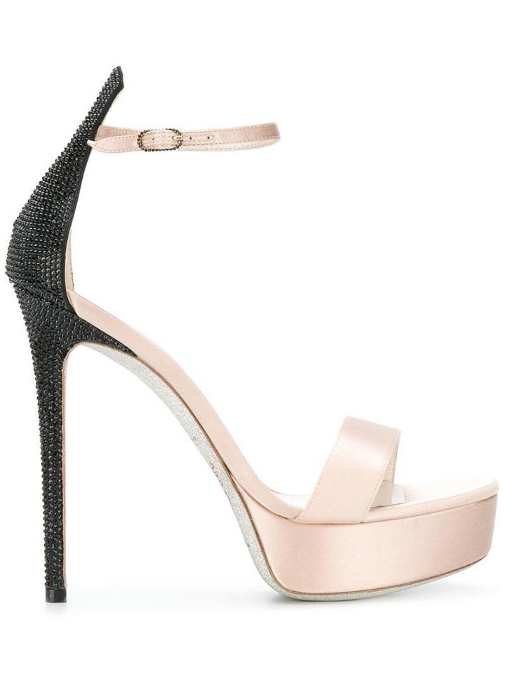 René Caovilla Contrast Embellished Platform Sandals - Pink