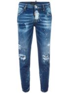 Dsquared2 Hockney Distressed Patchwork Jeans, Women's, Size: 36, Blue, Cotton
