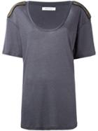 Pierre Balmain Embellished Epaulette T-shirt, Women's, Size: 36, Grey, Viscose/wool